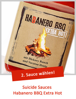 Individuelle Etiketten für Suicide Sauces Habanero BBQ Extra Hot